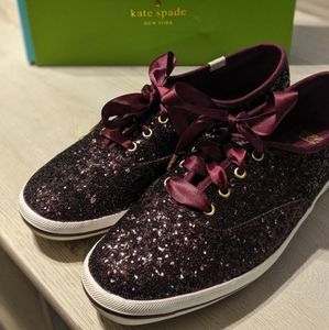 Kate Spade Keds glitter deep cherry shoes